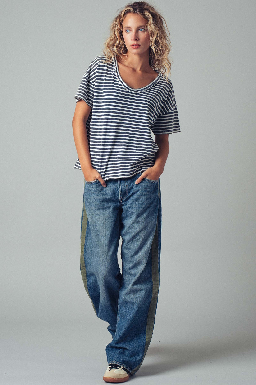 Striped Washed Scoop Neckline Tee
