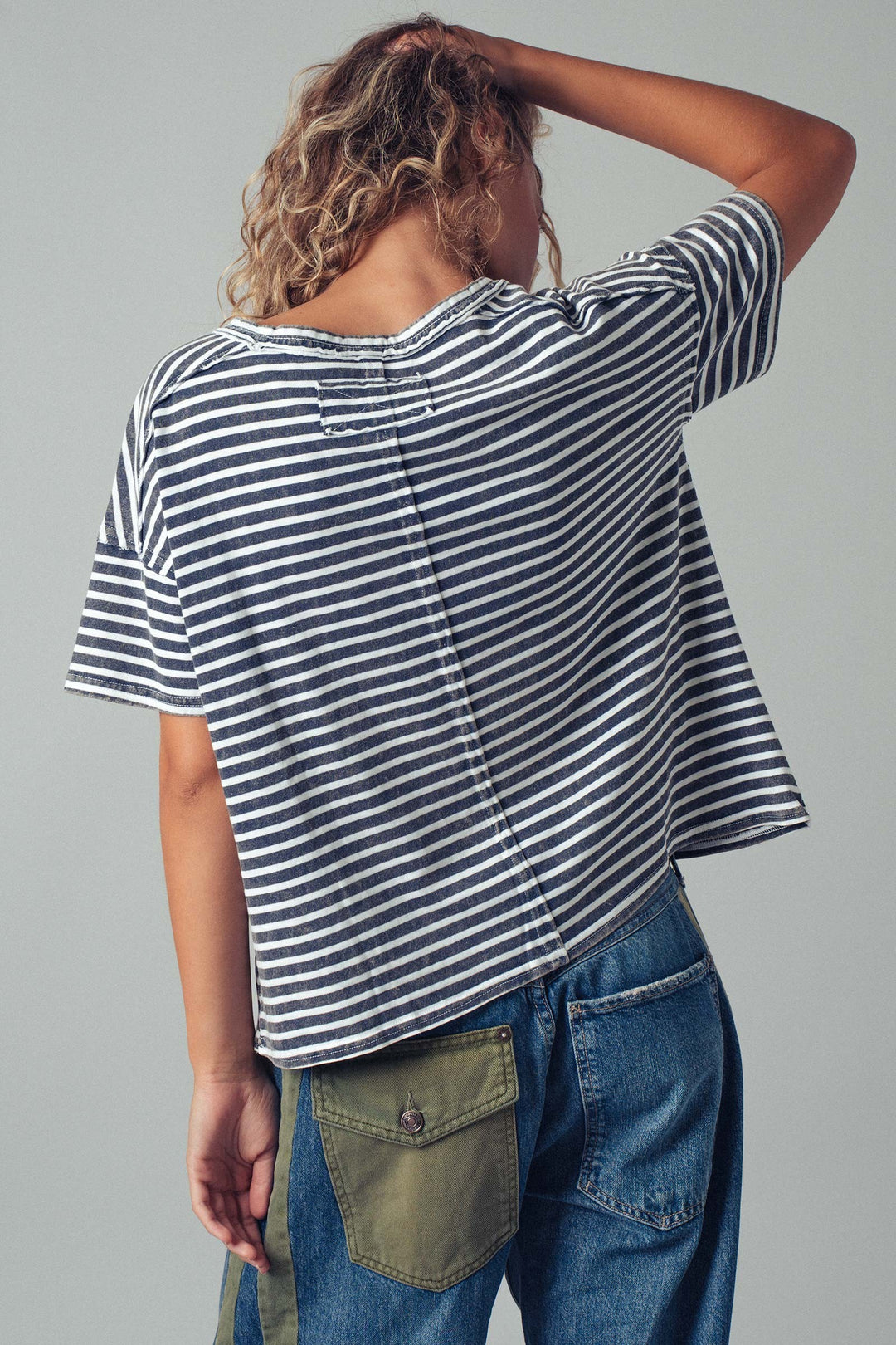 Striped Washed Scoop Neckline Tee