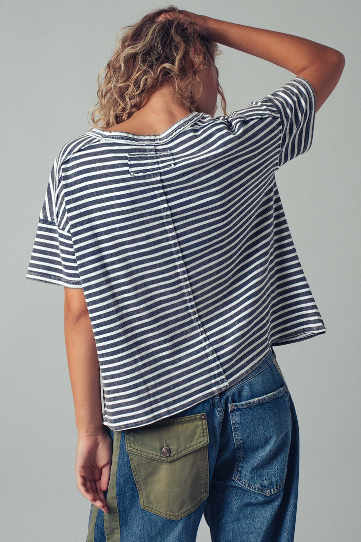 Striped Washed Scoop Neckline Tee