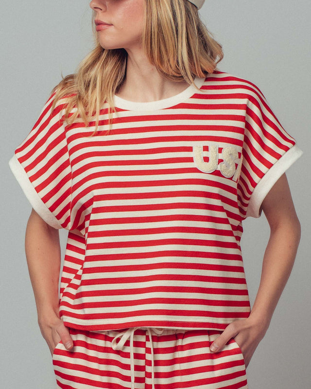 usa striped comfy french terry knit tee - red stripe