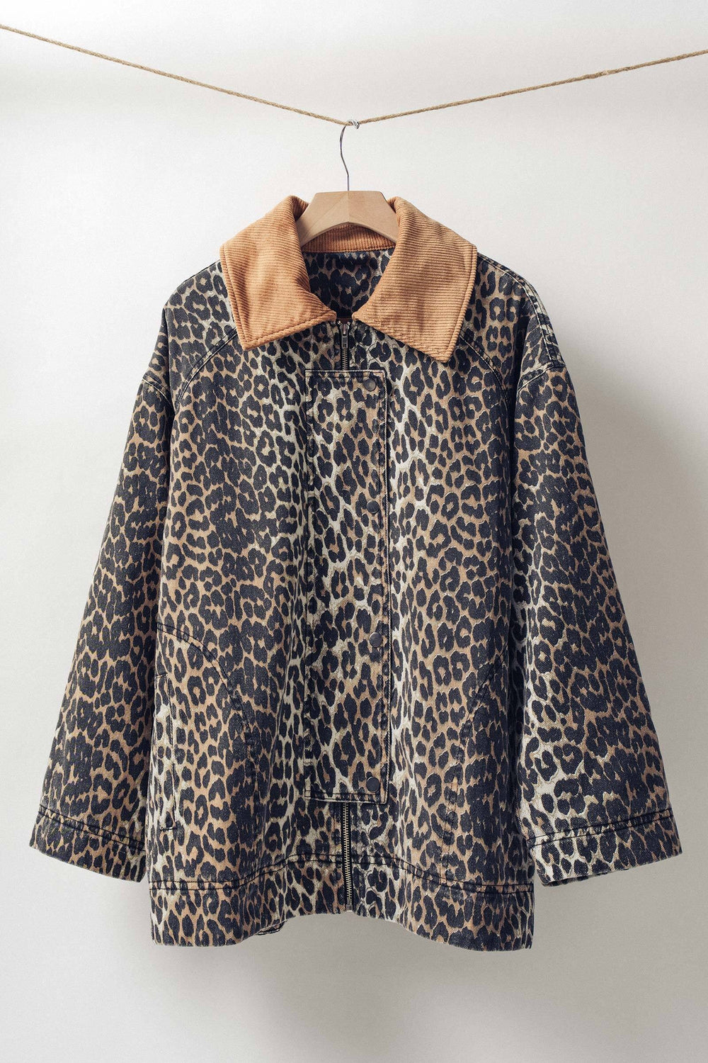 leopard print barn jacket with corduroy collar - leopard (additional view)