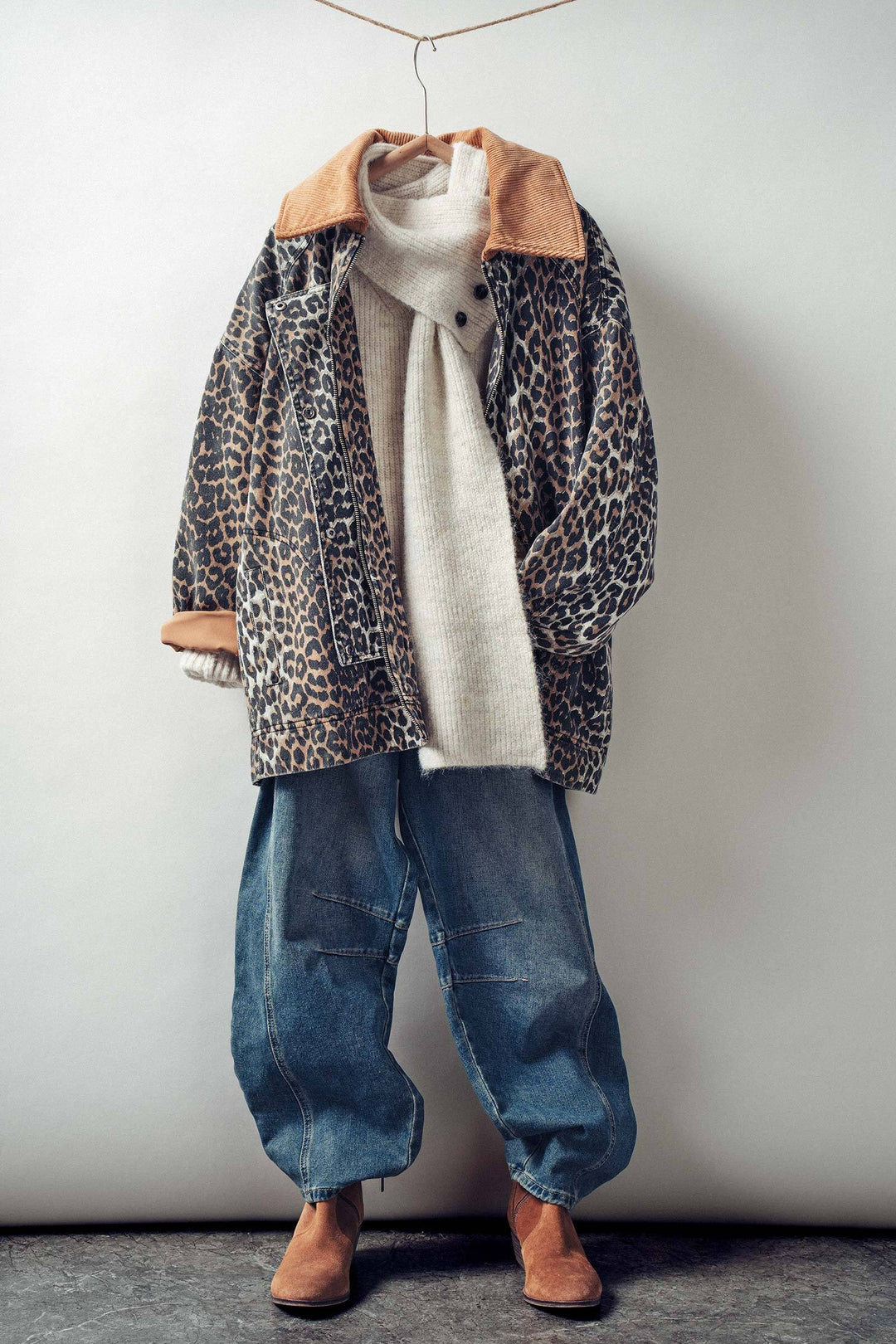 leopard print barn jacket with corduroy collar - leopard (additional view)