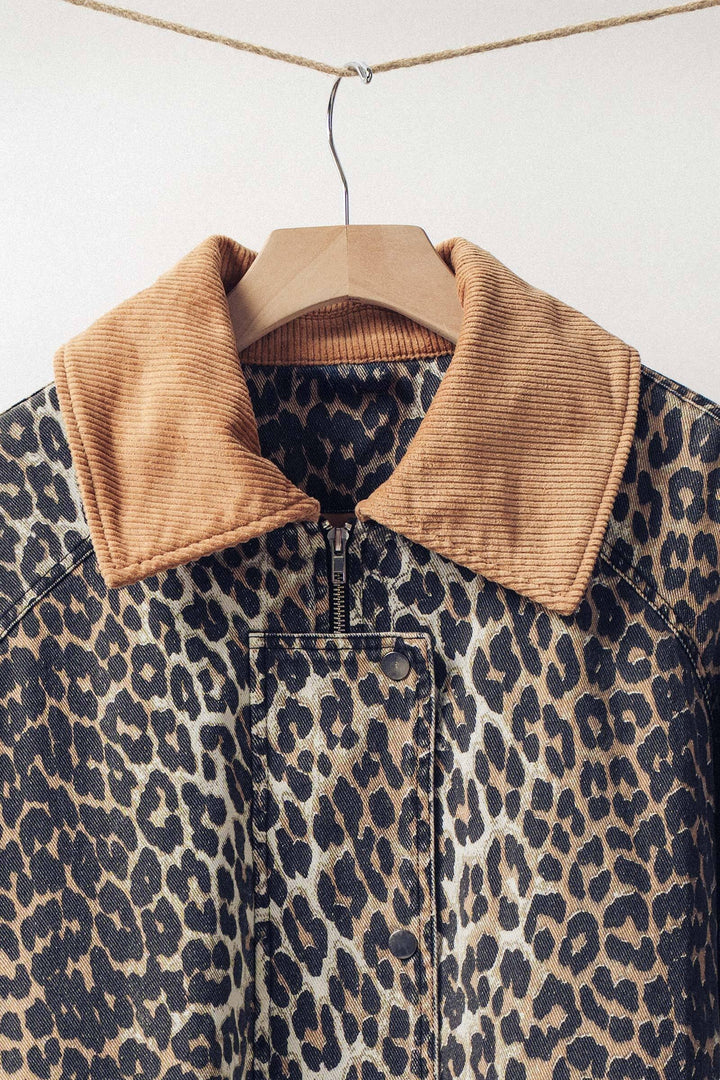 leopard print barn jacket with corduroy collar - leopard (additional view)