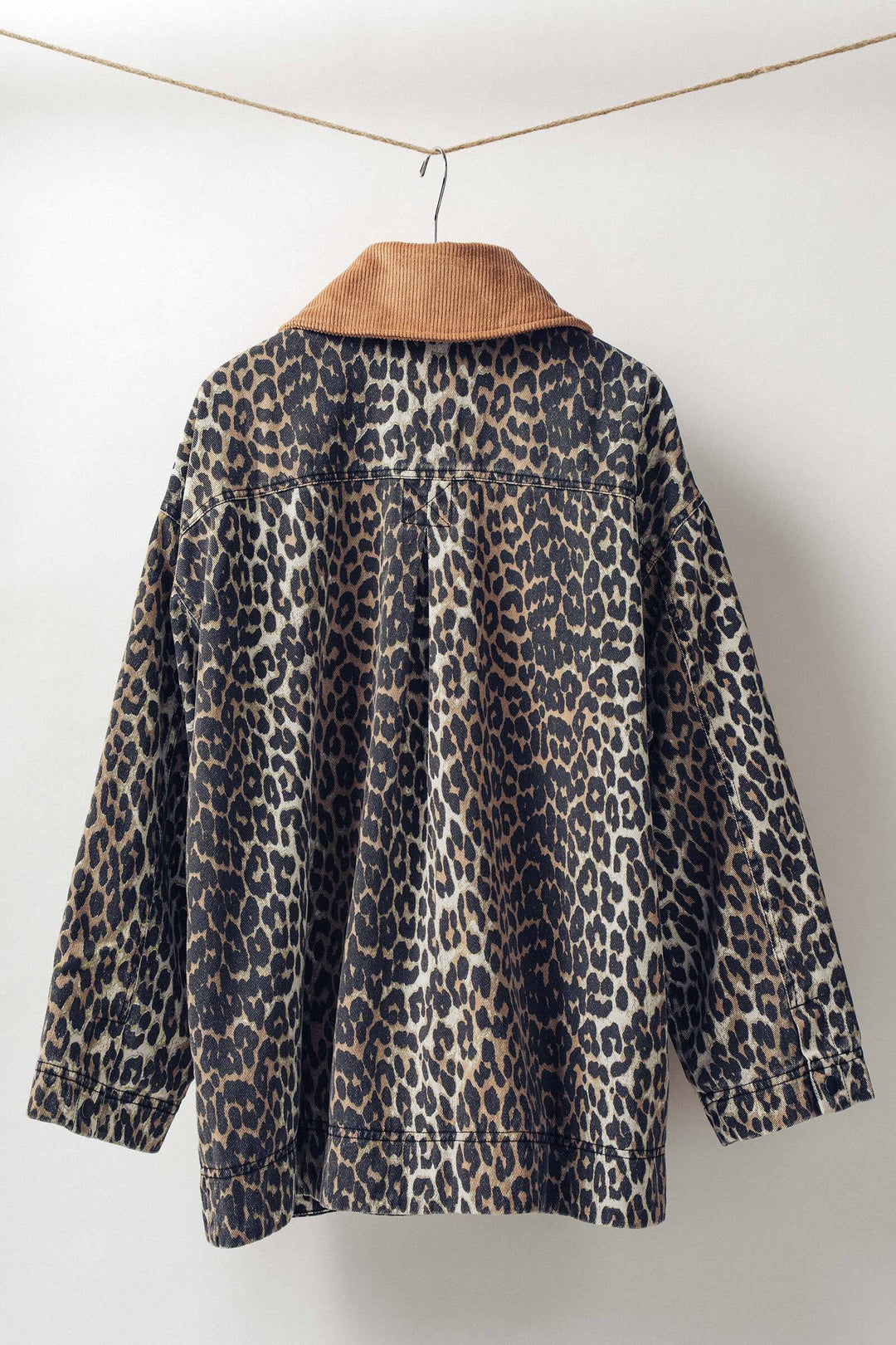 leopard print barn jacket with corduroy collar - leopard (additional view)