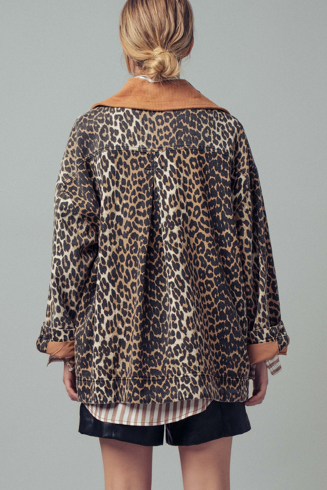 leopard print barn jacket with corduroy collar - leopard (additional view)