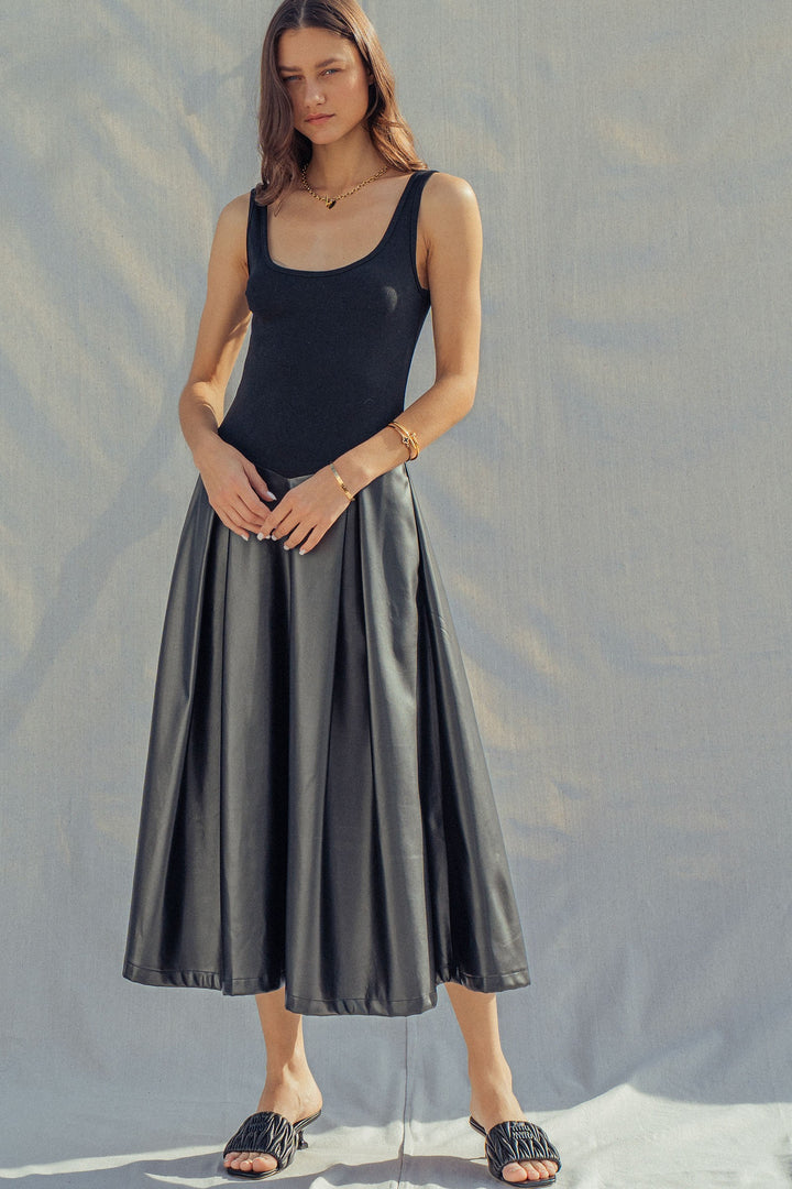 soho satin faux leather midi dress - black (additional view)