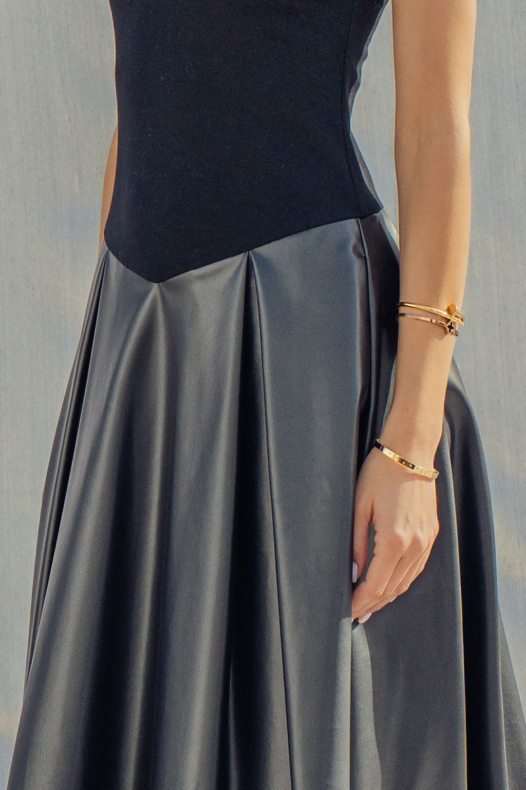 soho satin faux leather midi dress - black (additional view)