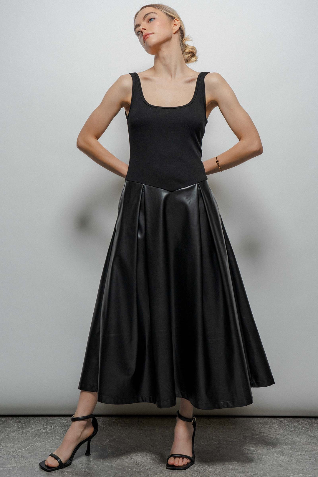 leather midi dress - black