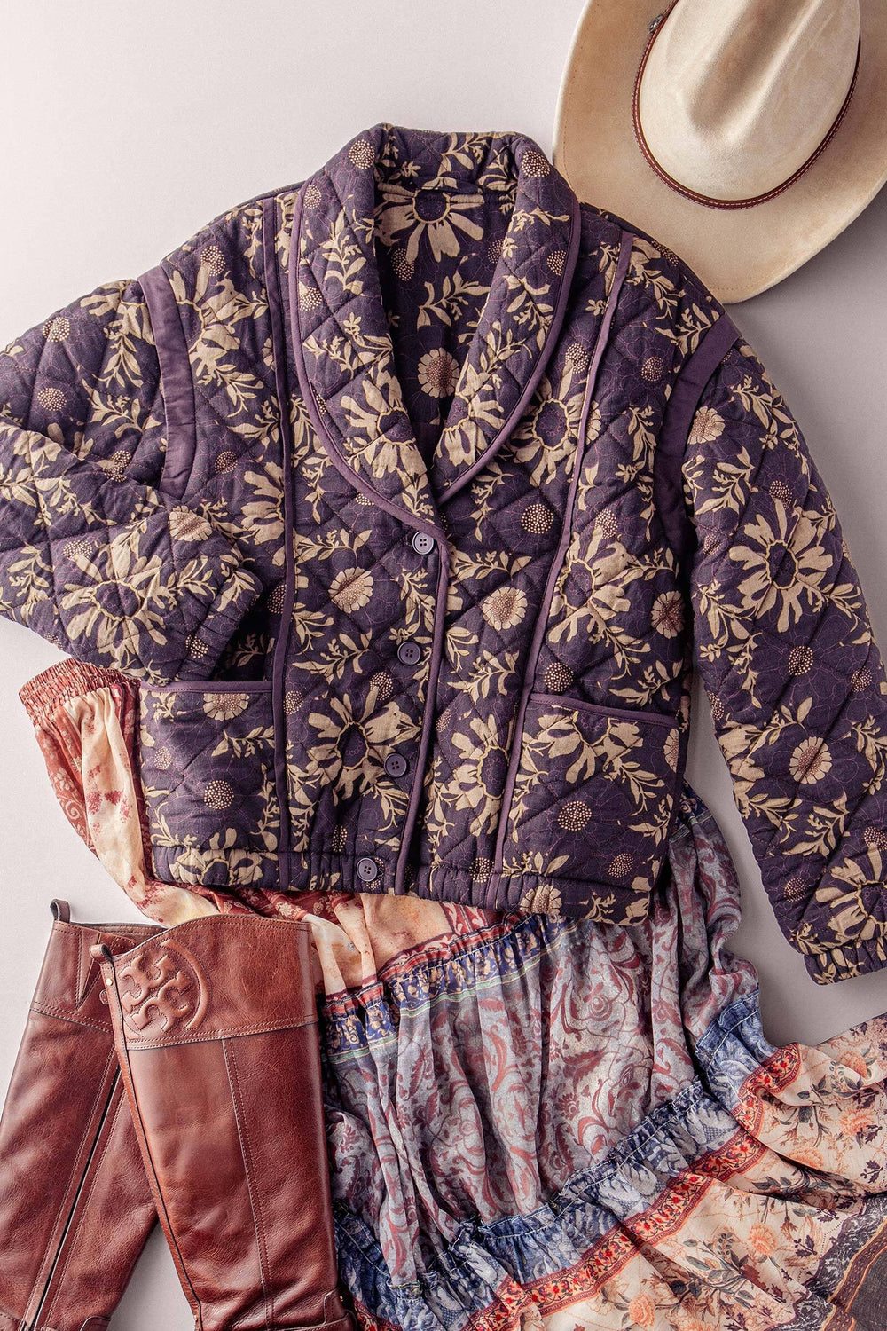quilted floral jacket - plum multi (additional view)