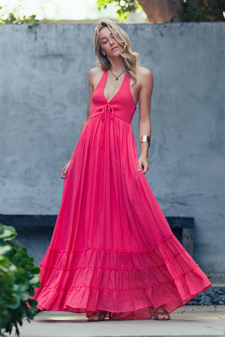 spring breeze halter maxi dress - coral red (additional view)