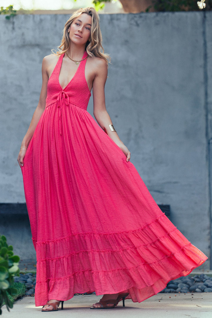 spring breeze halter maxi dress - coral red (additional view)