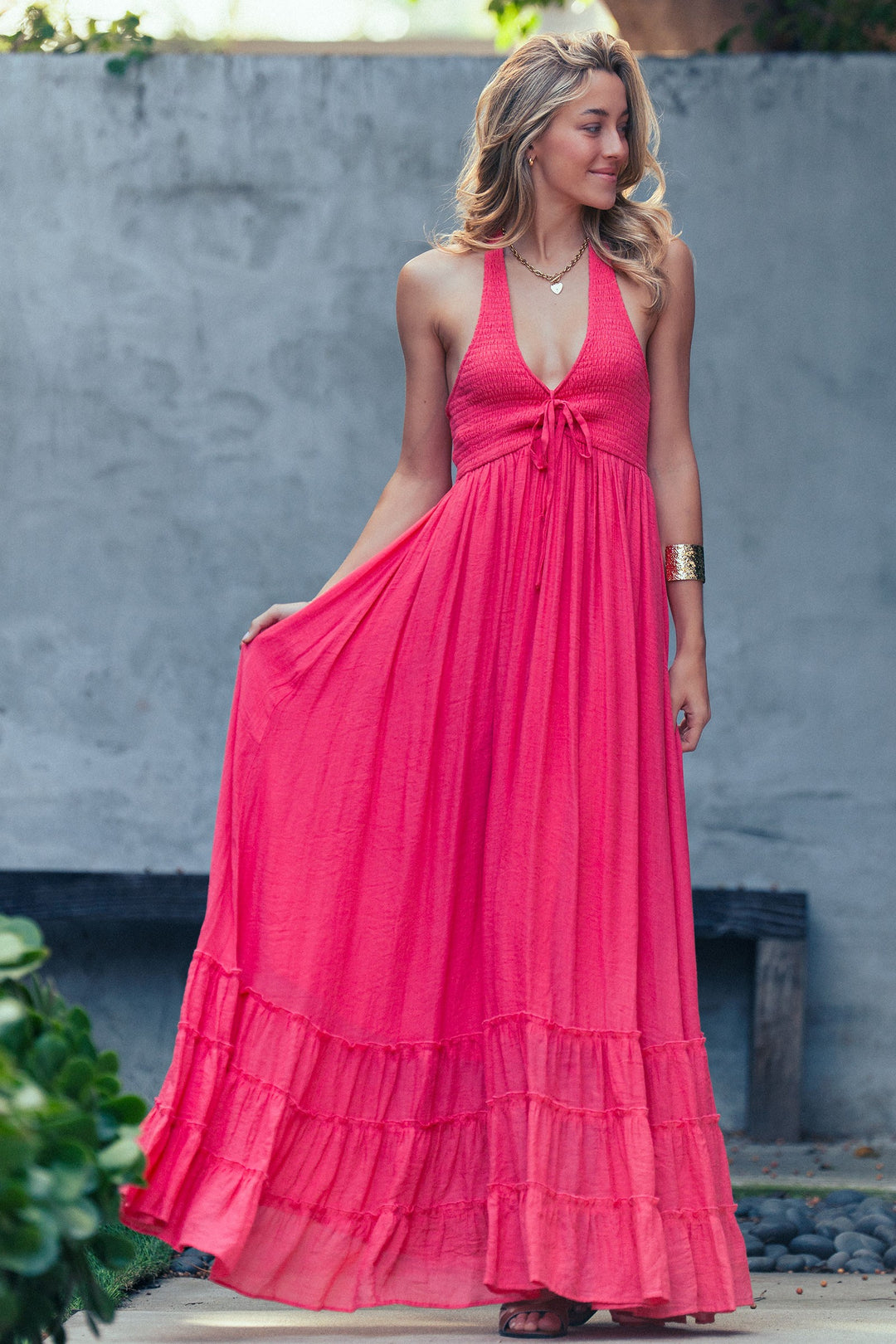 spring breeze halter maxi dress - coral red (additional view)
