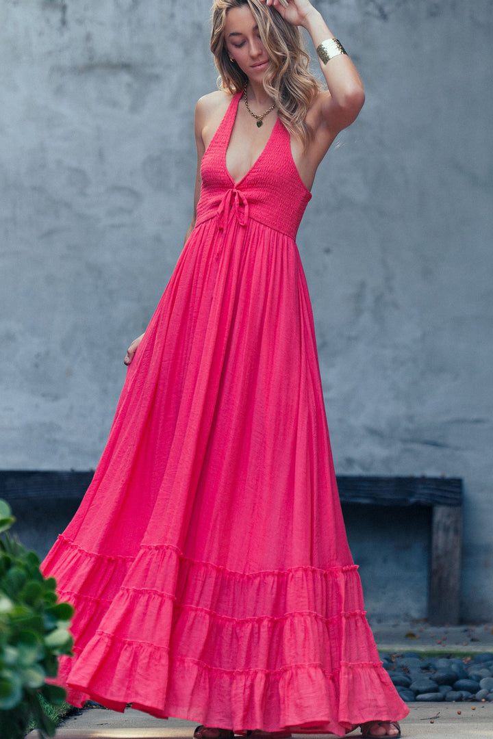 spring breeze halter maxi dress - coral red (additional view)