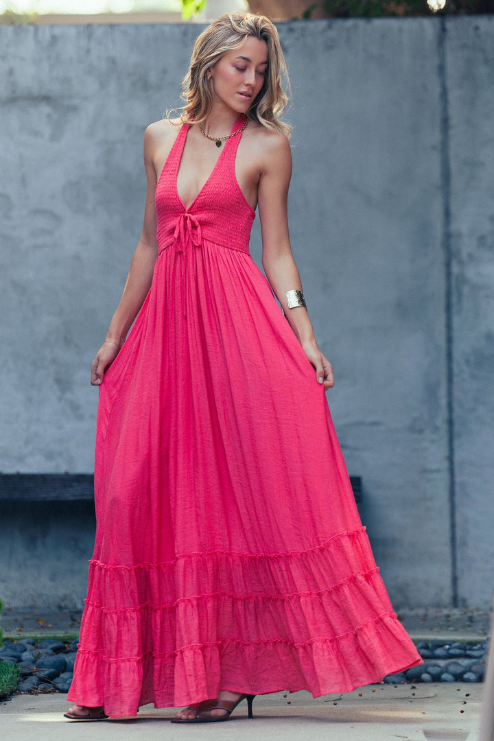 spring breeze halter maxi dress - coral red (additional view)