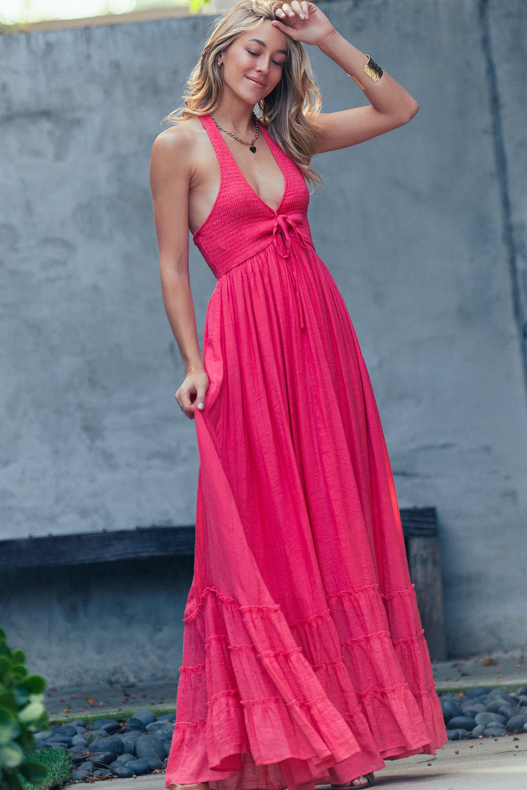 spring breeze halter maxi dress - coral red (additional view)