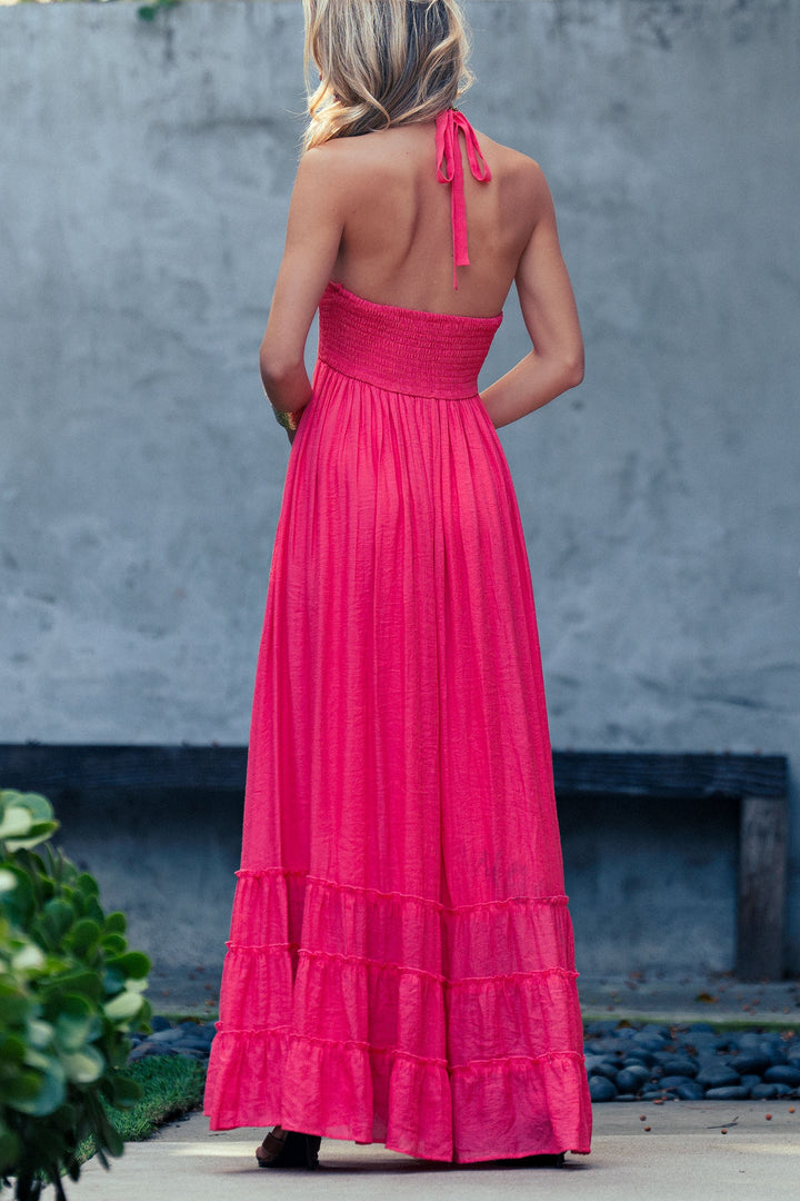 spring breeze halter maxi dress - coral red (additional view)