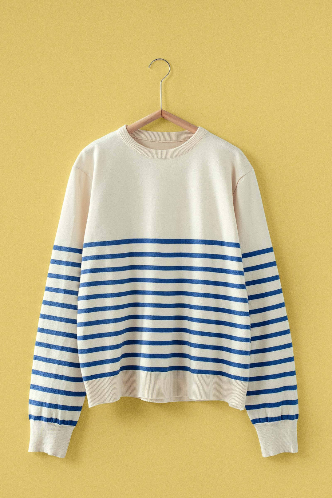 marine stripe knit pullover - ivory blue