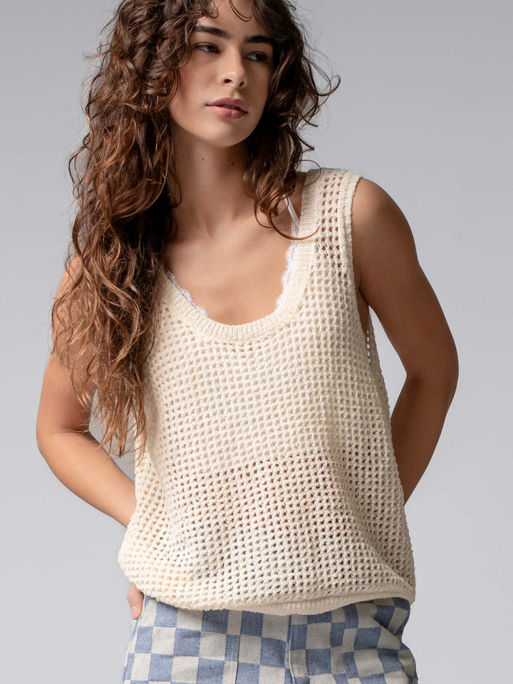 coastal breeze crochet tank top - ivory (additional view)