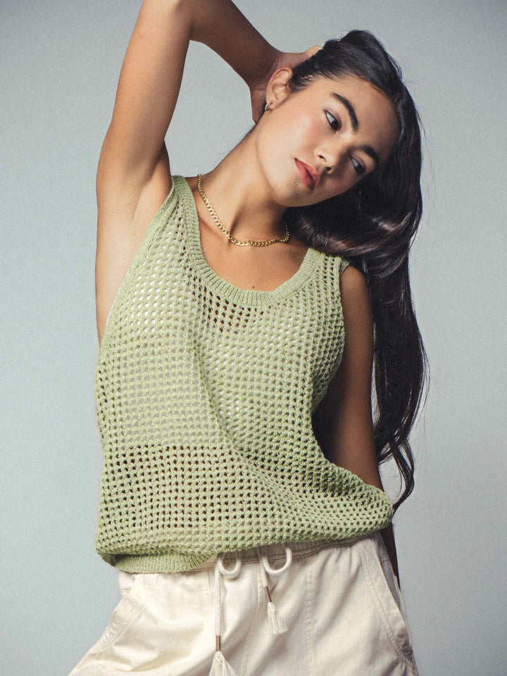 coastal breeze crochet tank top - sage (additional view)