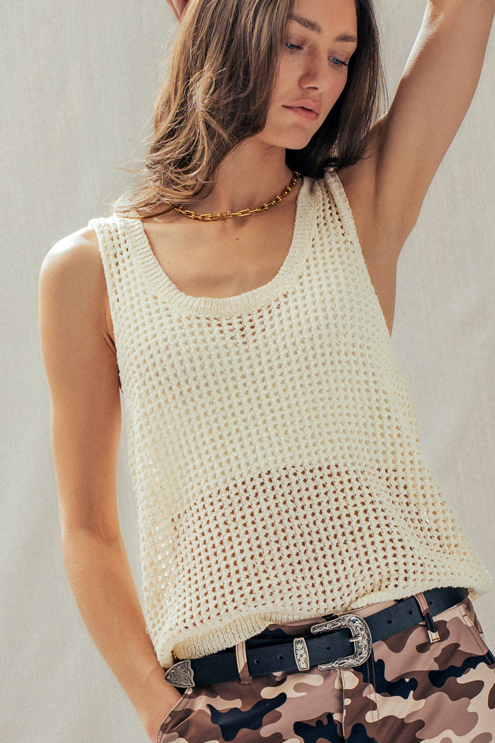 coastal breeze crochet tank top - ivory