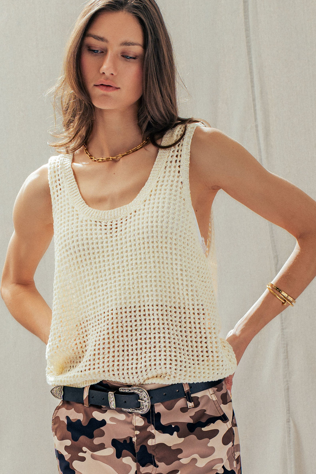 coastal breeze crochet tank top - ivory (additional view)