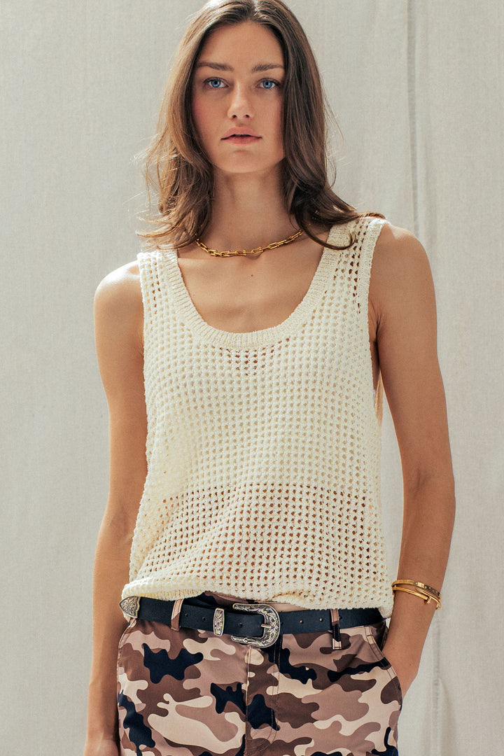 coastal breeze crochet tank top - ivory (additional view)