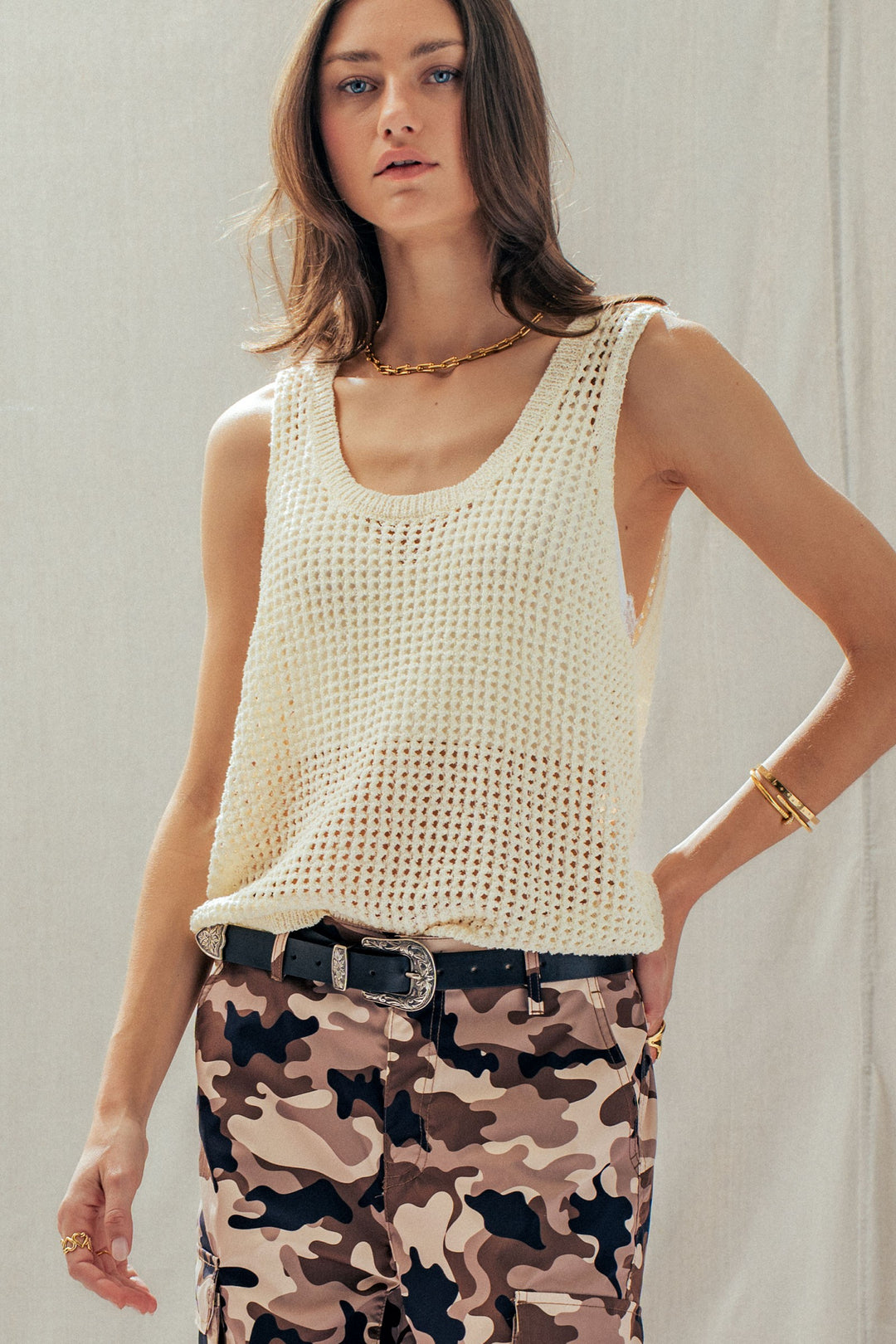 coastal breeze crochet tank top - ivory (additional view)