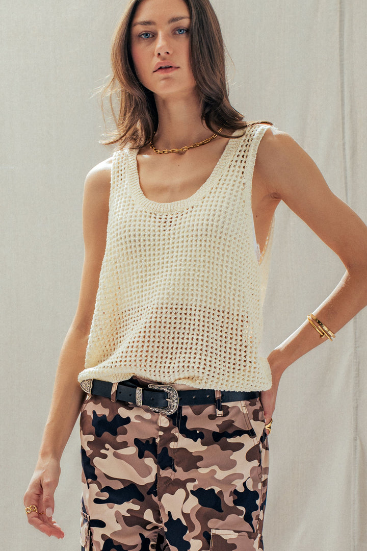 coastal breeze crochet tank top - ivory (additional view)