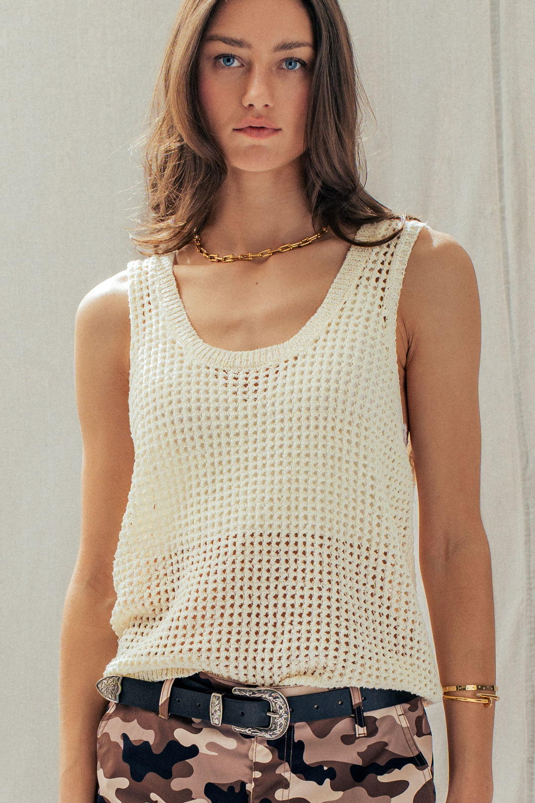 coastal breeze crochet tank top - ivory (additional view)