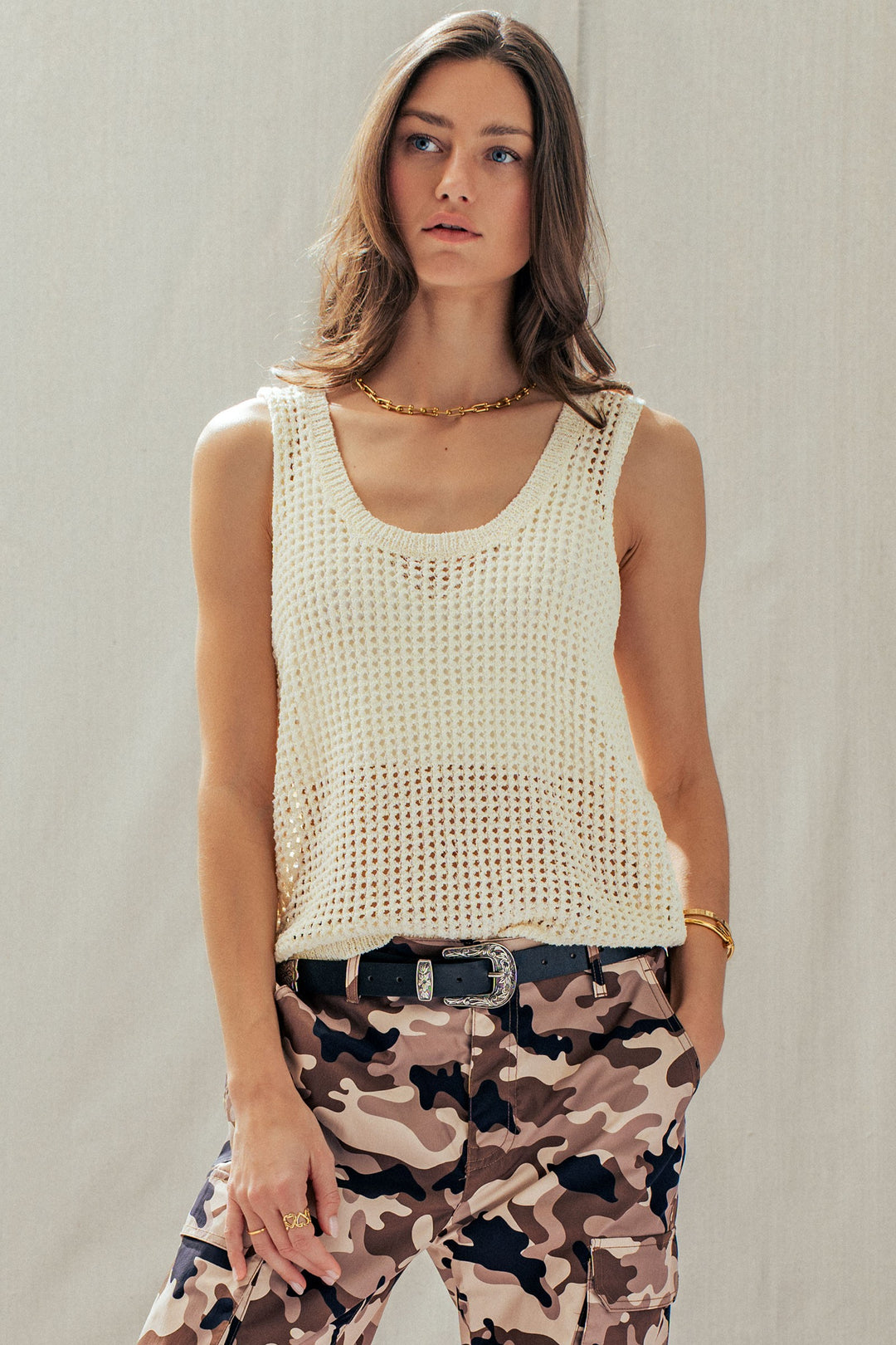 coastal breeze crochet tank top - ivory (additional view)