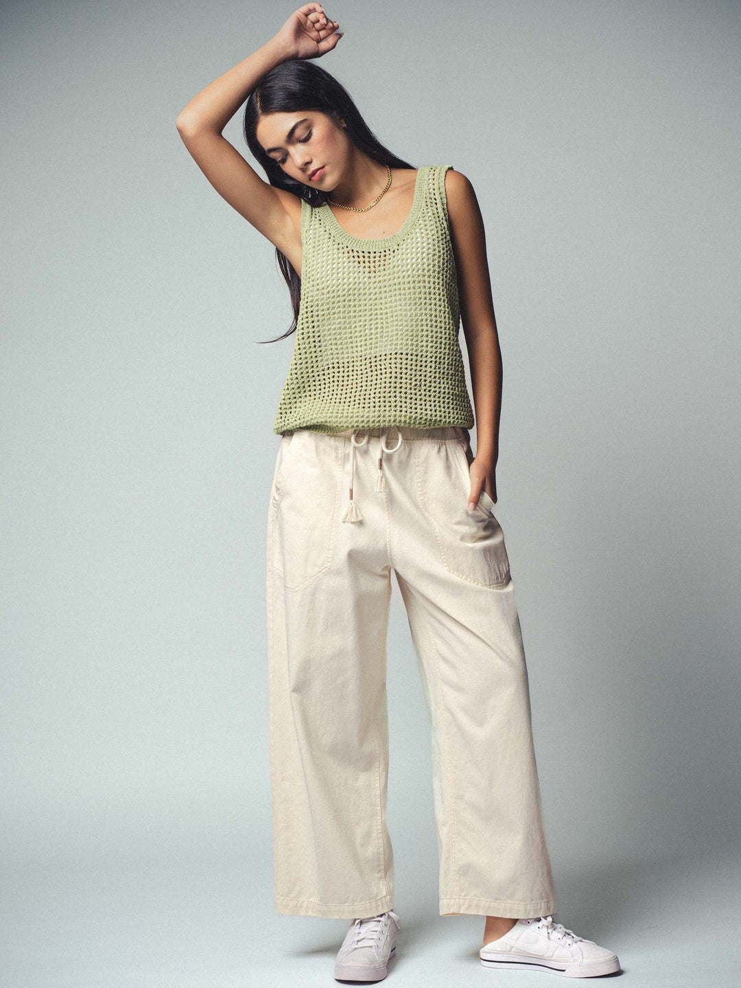 coastal breeze crochet tank top - sage (additional view)