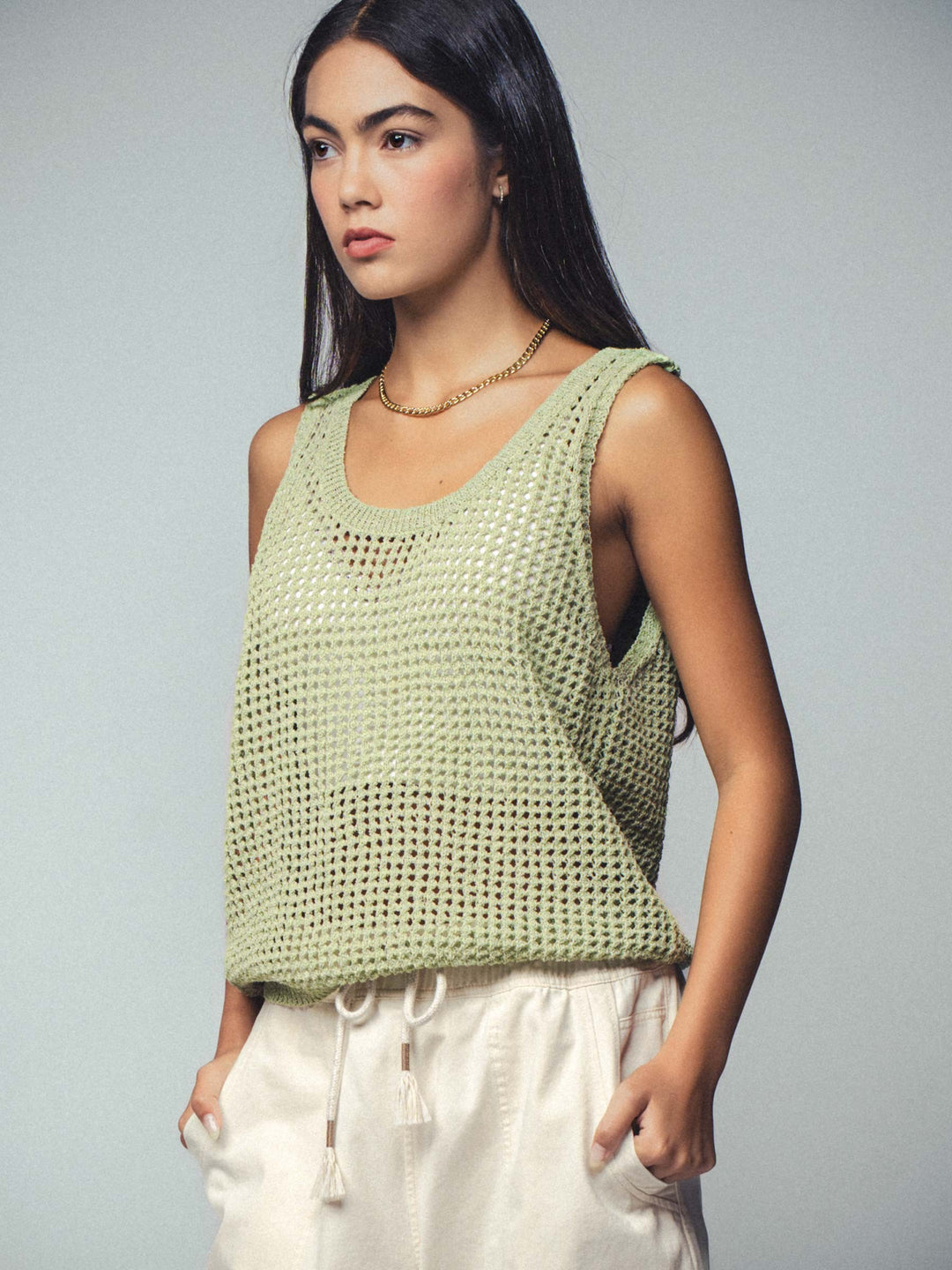 coastal breeze crochet tank top - sage (additional view)
