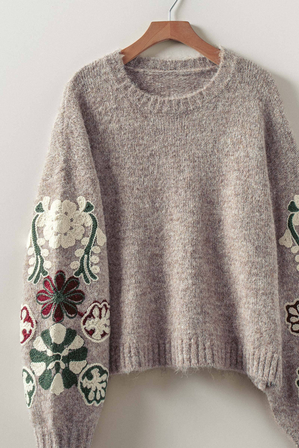 floral embroidered knit sweater - oatmeal (additional view)