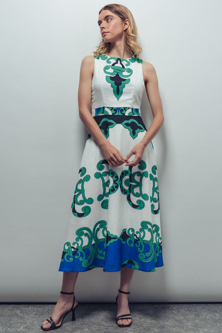 elegance printed midi dress - ivory multi (additional view)