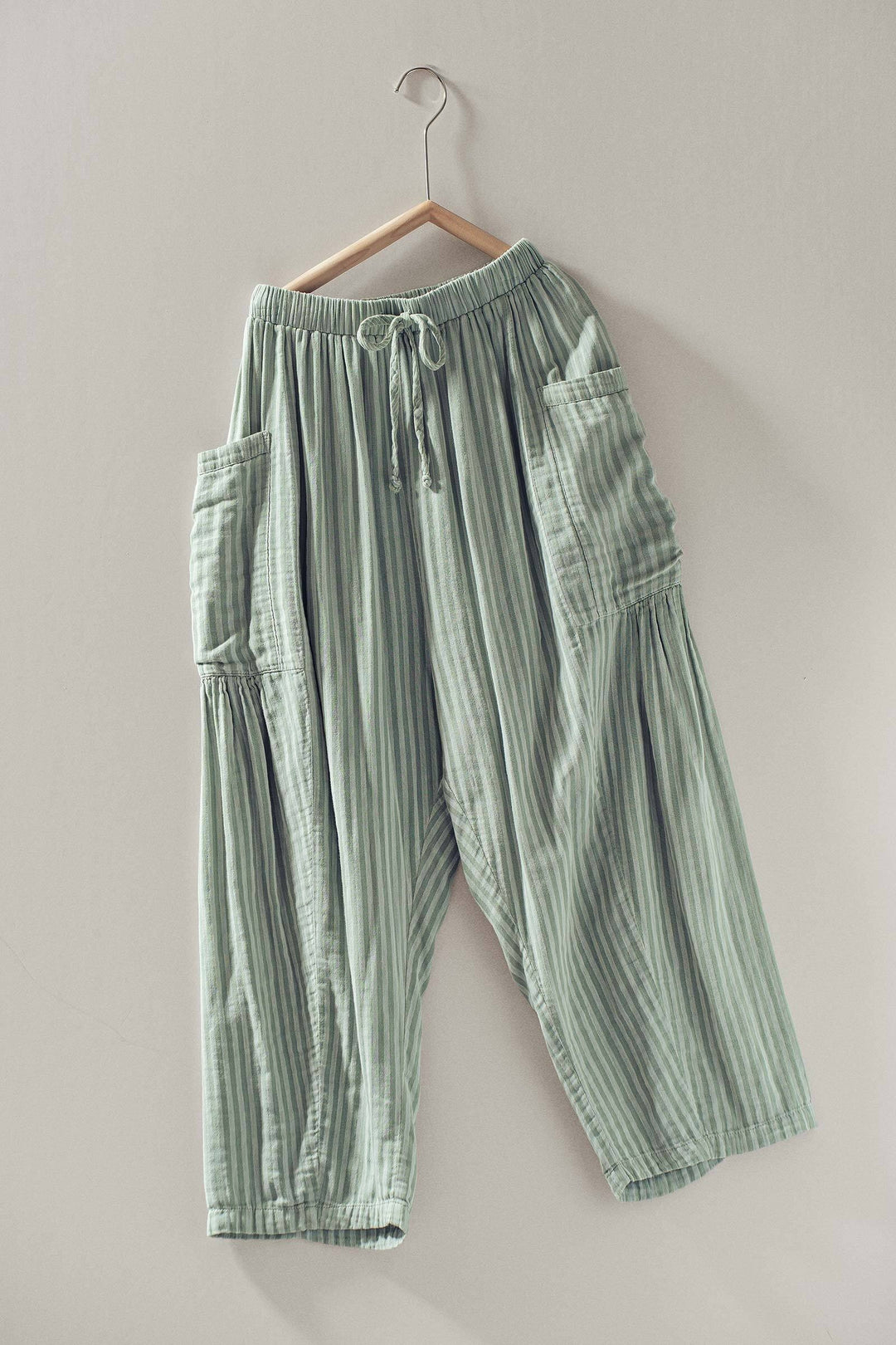 striped wide leg cotton pants - sage