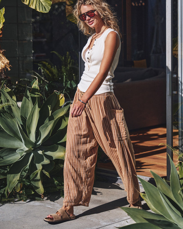 wanderlust boho stripe pants - taupe