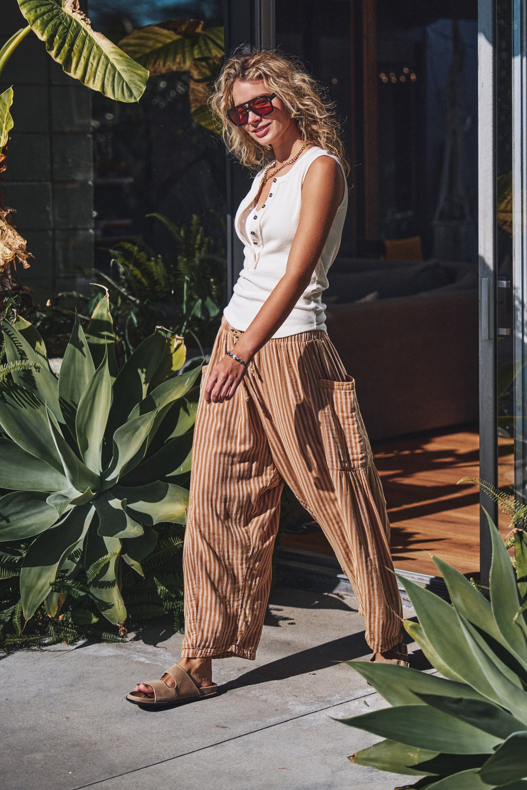 wanderlust boho stripe pants - taupe
