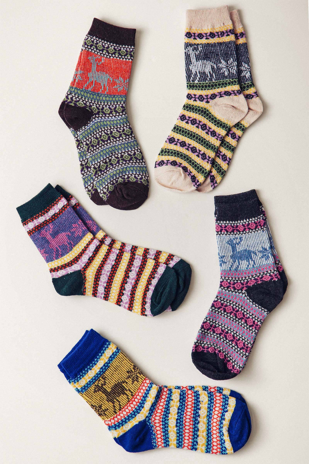 fair isle knit socks - assorted 10pairs
