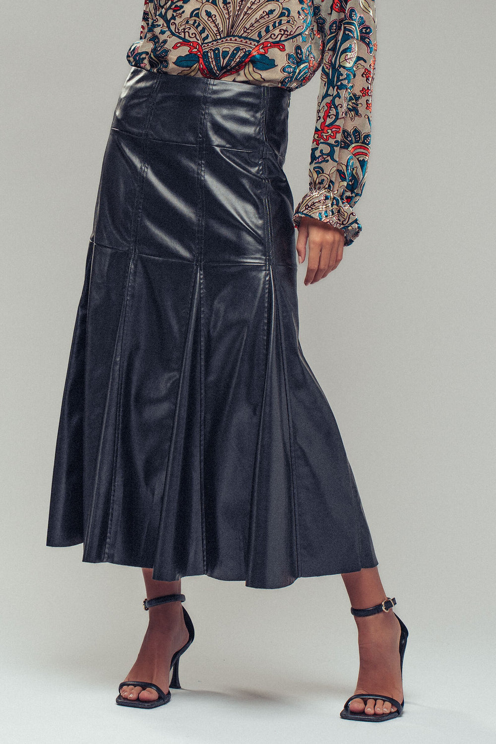 leather panel midi skirt - black (additional view)