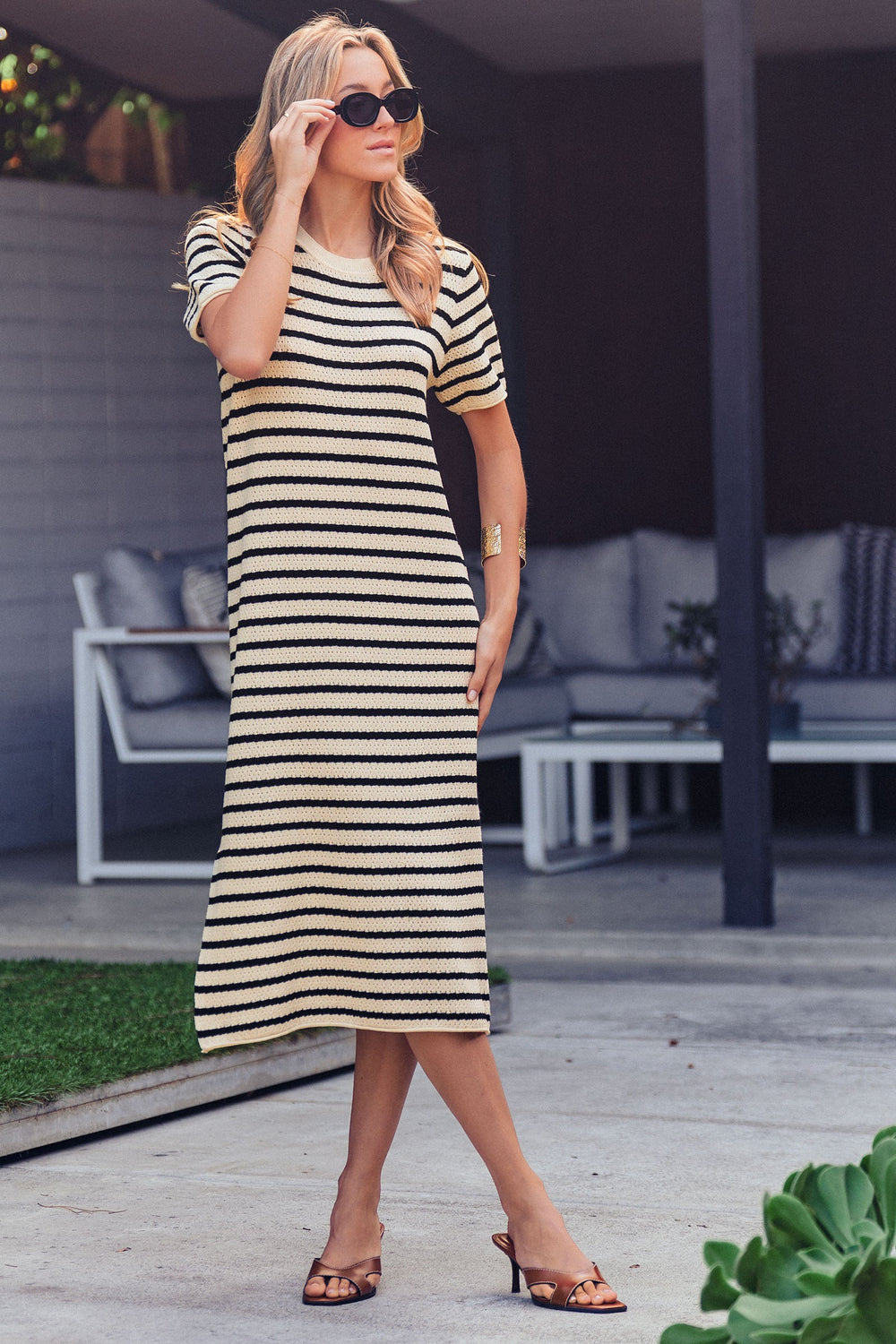 french riviera stripe knit dress - ivory black