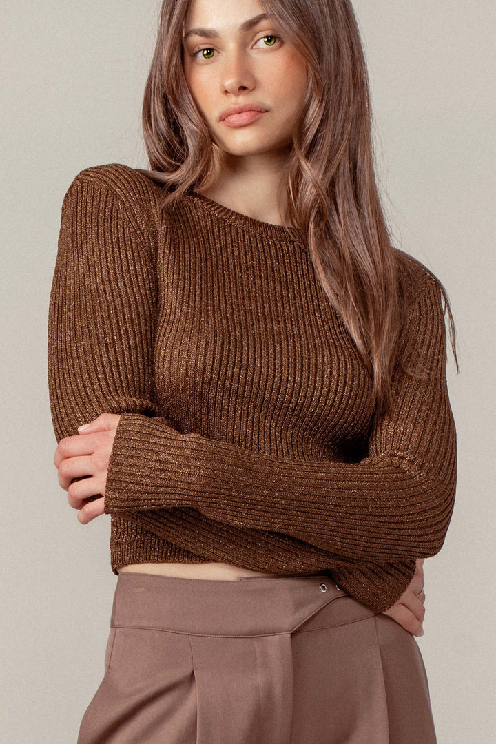 Shimmer Ribbed Knit Long Sleeve
