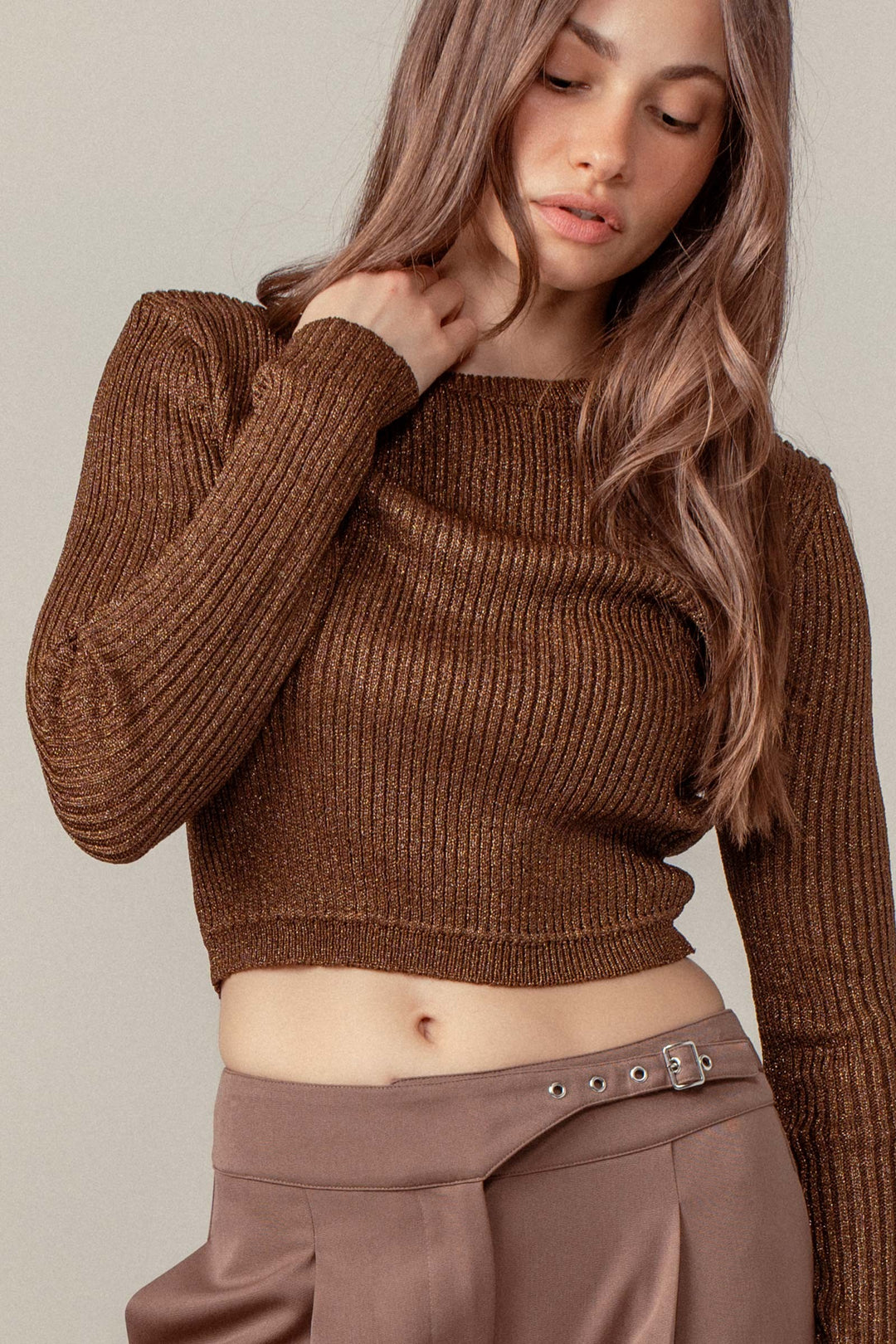 Shimmer Ribbed Knit Long Sleeve
