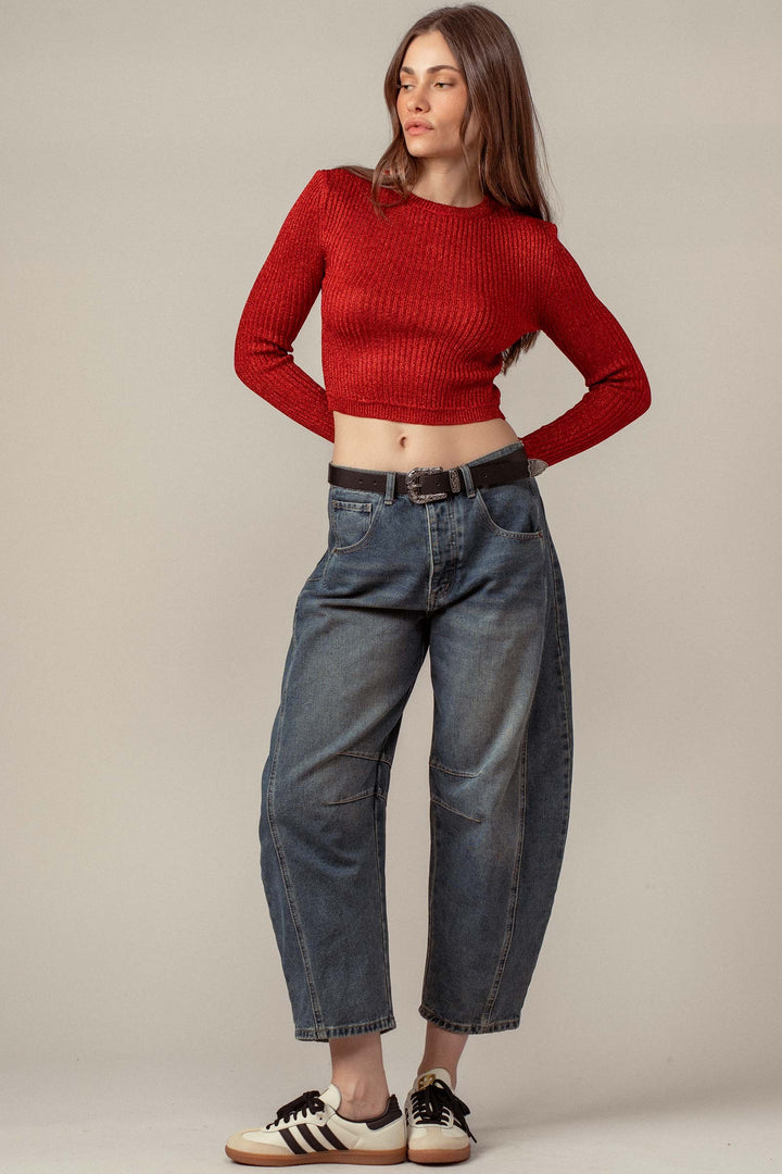 Shimmer Ribbed Knit Long Sleeve