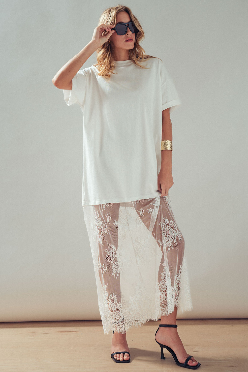 lace layered dress - white