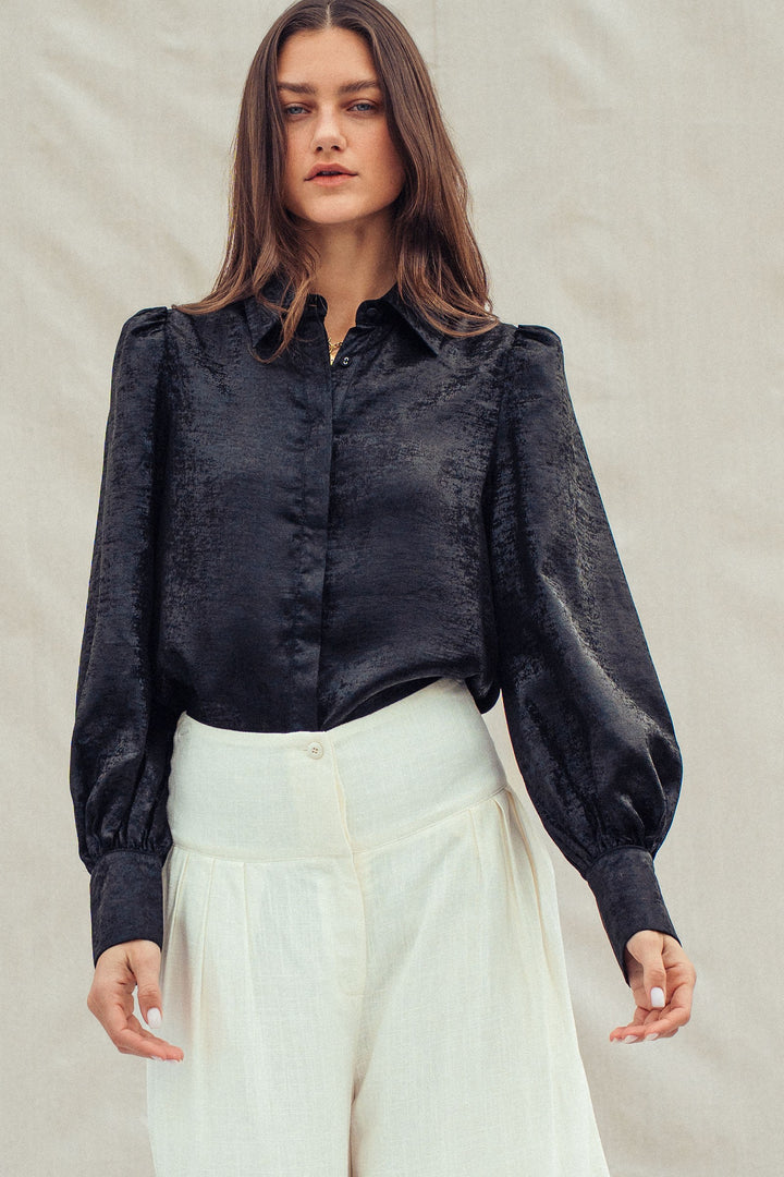 midnight shimmer metallic blouse - black