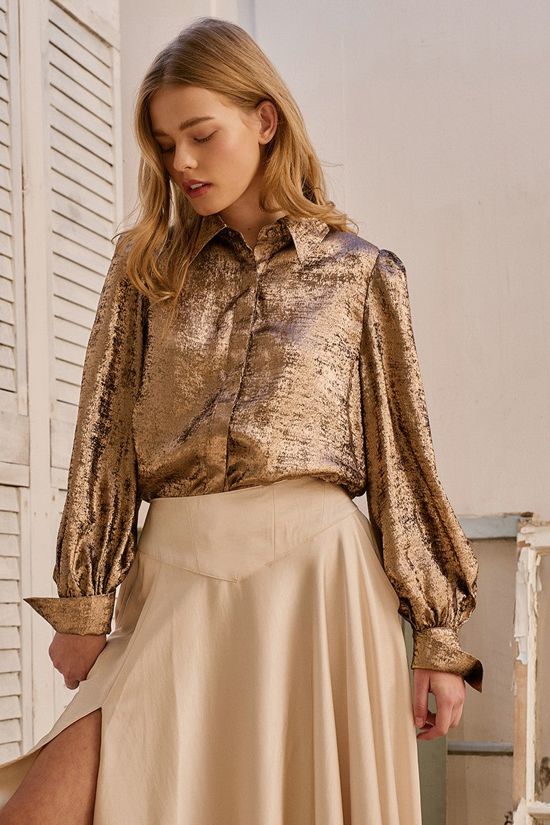 holiday metallic button down blouse - gold (additional view)
