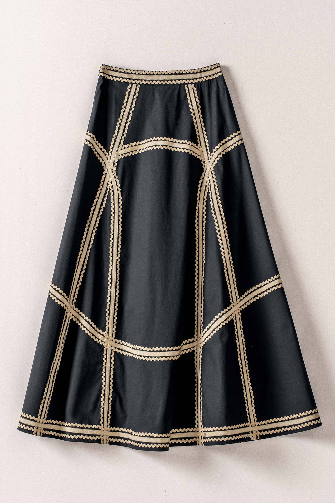 heirloom contrast trim midi skirt - black