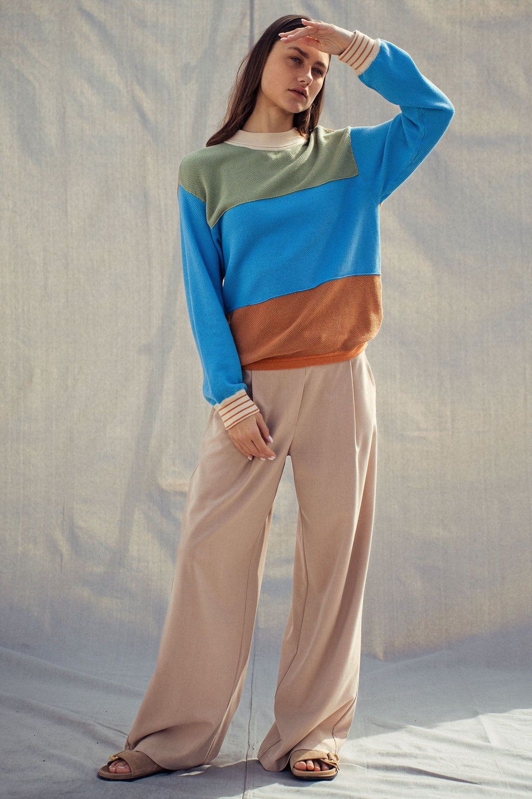 coastal colorblock knit sweater - rust multi (additional view)