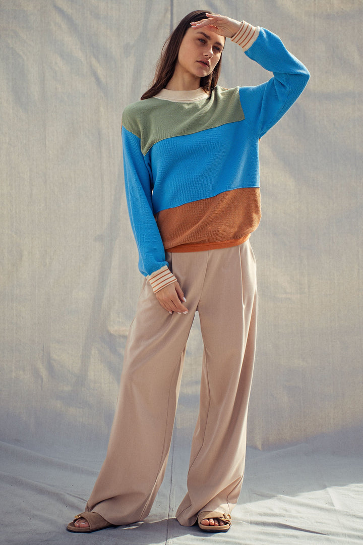 coastal colorblock knit sweater - rust multi (additional view)