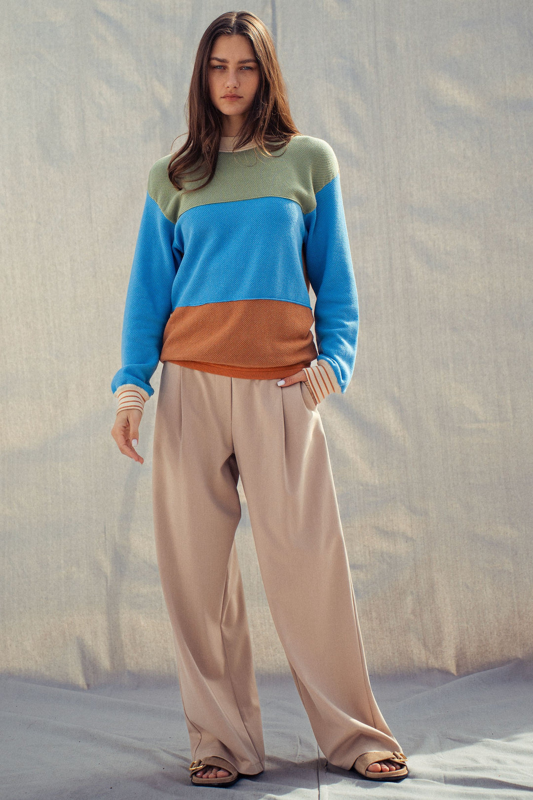 coastal colorblock knit sweater - rust multi (additional view)